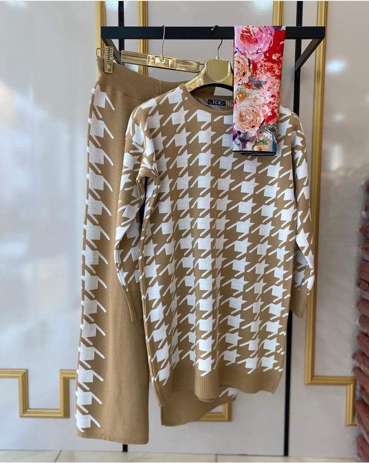Houndstooth pattern Knit 2pc Co-ord Set
