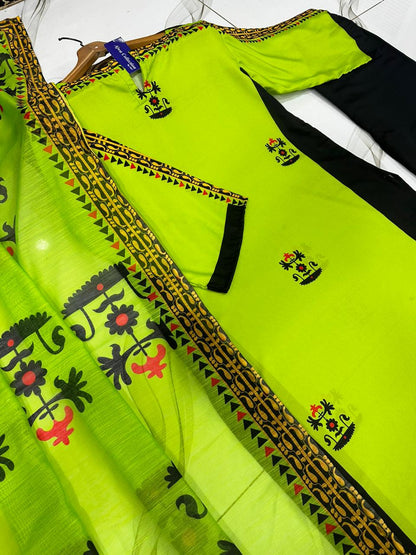 Lime Elegance Embroidered 3-Piece Suit