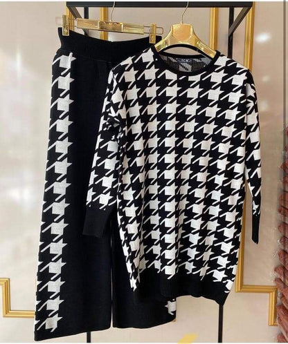 Houndstooth pattern Knit 2pc Co-ord Set