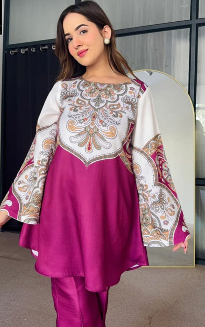 Flared peplum top and trouser set