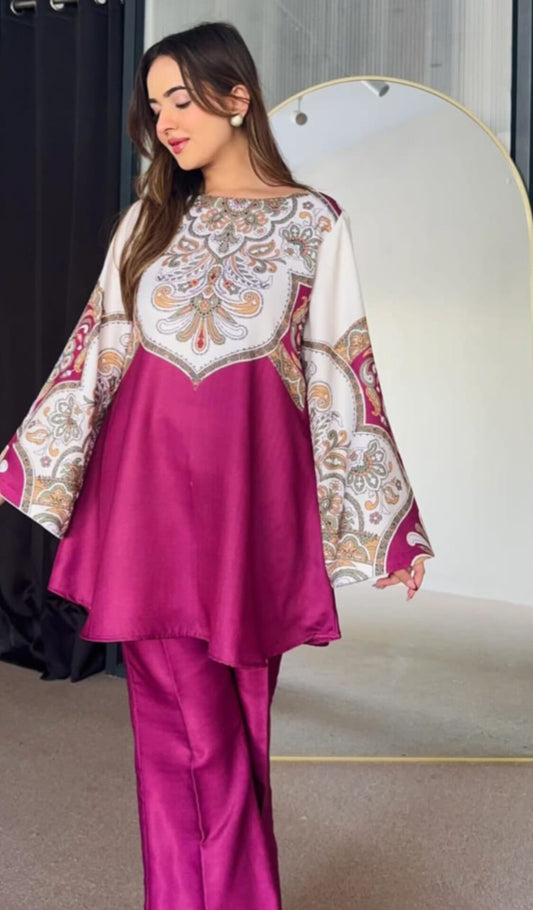 Flared peplum top and trouser set