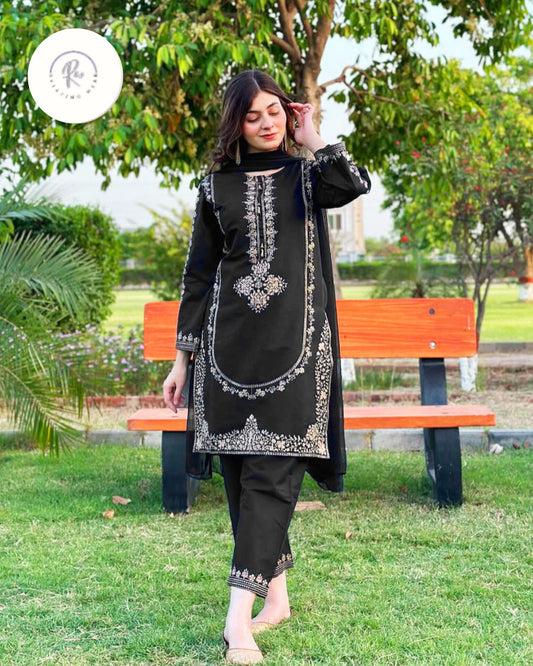 Nura Luxe Embroidered Silk – 3PC