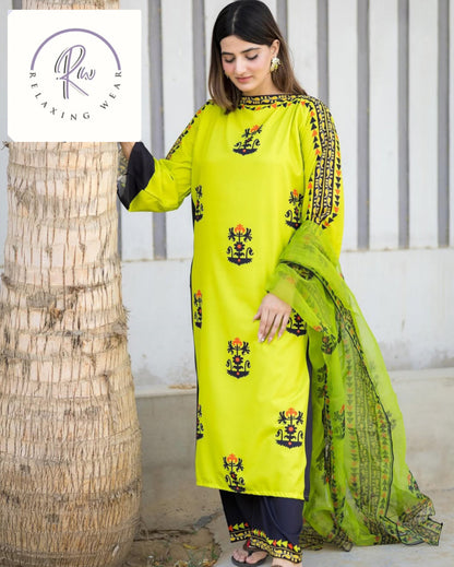 Lime Elegance Embroidered 3-Piece Suit